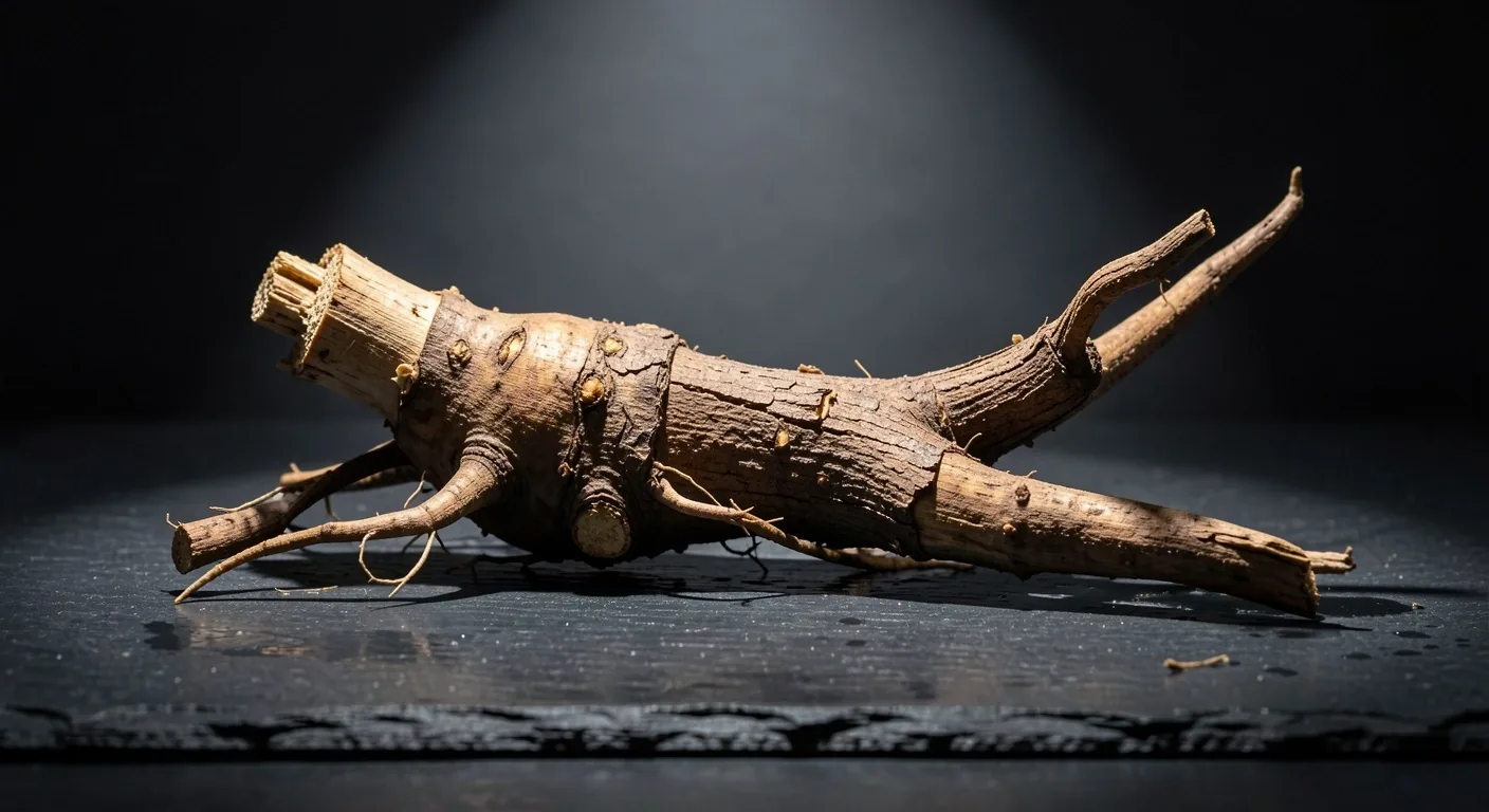 Macro view of natural botanical root used in men's supplement formulation